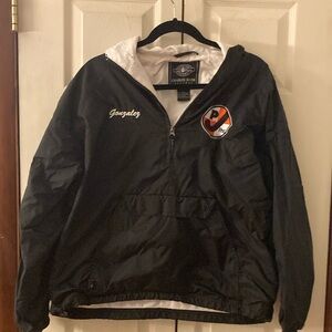 Weather resistant half zip with hood. Princeton field hockey club